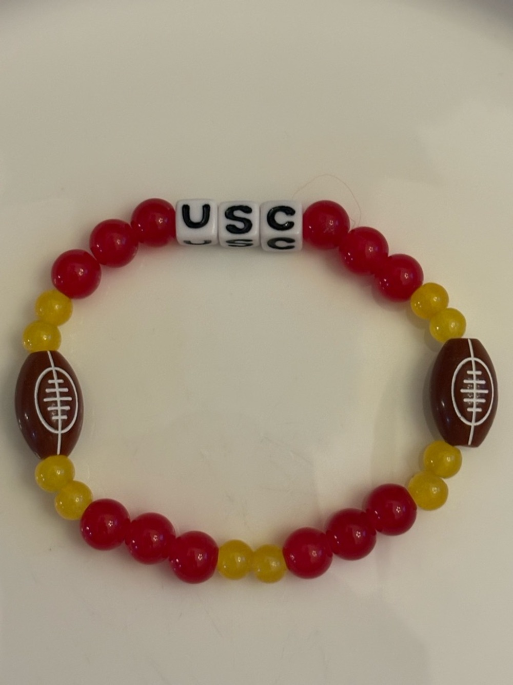USC Red & Yellow Beaded Football Bracelet